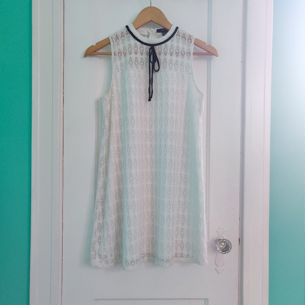 Forever 21 Sleeveless White Lace Dress with Black Collar Tie